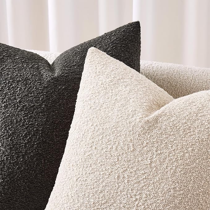 ANRODUO Pack of 2 Textured Boucle Throw Pillow Covers Soft Grey Euro Decorative Accent Solid Pillow Cases Cozy Modern Couch Cushion Case for Chair Sofa Bedroom Living Room Home Decor, 22 x 22 Inch