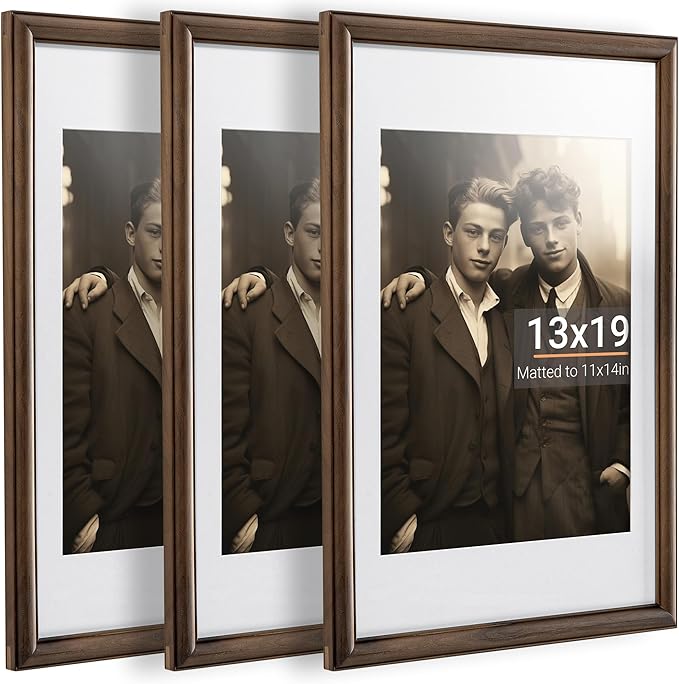 Heimlove 13x19 Picture Frame,13 x 19 Natural Solid Walnut Wood Frame Matted to 11x14 with Tempered Glass,13"x19" Handcrafted wood Poster Frame,Vertical or Horizontal Wall Hanging Display,3 Pack