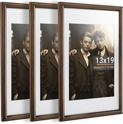 Heimlove 13x19 Picture Frame,13 x 19 Natural Solid Walnut Wood Frame Matted to 11x14 with Tempered Glass,13"x19" Handcrafted wood Poster Frame,Vertical or Horizontal Wall Hanging Display,3 Pack