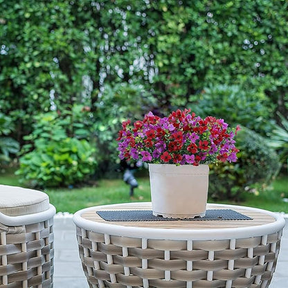 Artificial Faux Plants Flowers Outdoor Spring Summer Decoration, 12 Bundles Fake Silk Colorful Daisy Eucalyptus Realistic UV Resistant for Outside Home Planter Porch Patio Yard Decor (Red Purple)