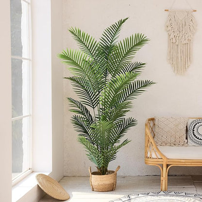 Artificial Palm Tree 6FT Tall Palm Trees UV Resistant Fake Plant Large Potted Faux Tropical Areca Palm Floor Plants for Indoor Outdoor Home Living Room Porch Patio Decor 2 Pack, VN125