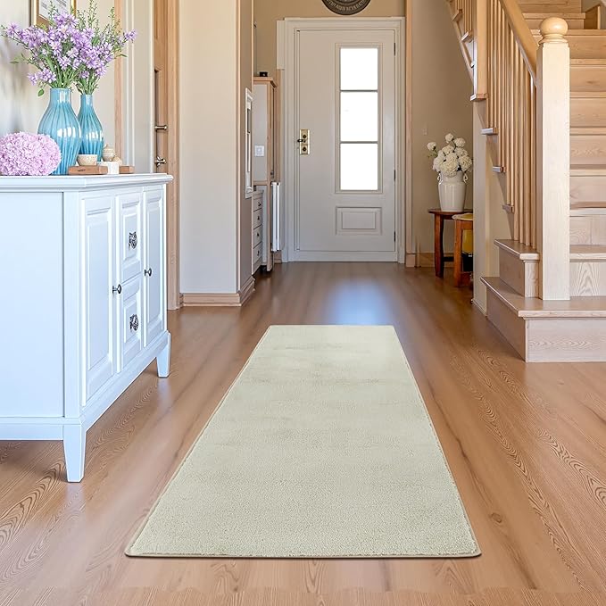 jinchan Solid Plush Runner Rug 2x5 Performance Shaggy Washable Hallway Rug Soft Modern Faux Wool Cozy Non Slip Carpet for Bedroom Laundry Room Living Room Kids Nursery Ivory