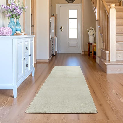 jinchan Solid Plush Runner Rug 2x5 Performance Shaggy Washable Hallway Rug Soft Modern Faux Wool Cozy Non Slip Carpet for Bedroom Laundry Room Living Room Kids Nursery Ivory