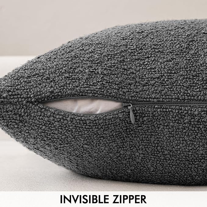 MIULEE 18x18 Inch Decorative Pillow Covers for Couch Bed Set of 2 Textured Boucle Neutral Winter Throw Pillows Dark Gray Accent Solid Cushion Pillowcases Sofa Livingroom Home Decor