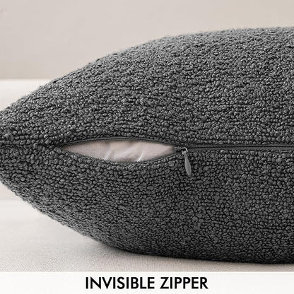 MIULEE 18x18 Inch Decorative Pillow Covers for Couch Bed Set of 2 Textured Boucle Neutral Winter Throw Pillows Dark Gray Accent Solid Cushion Pillowcases Sofa Livingroom Home Decor