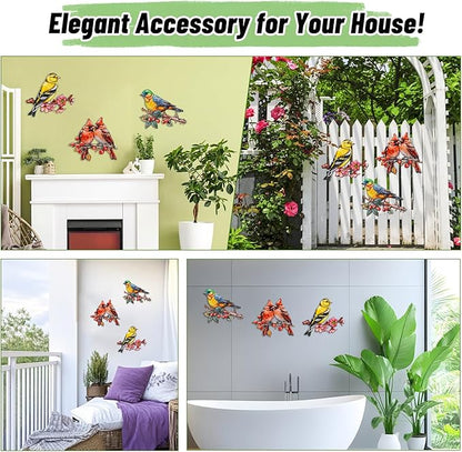 3Pcs Metal Wall Art Decor Birds on Branch, 3D Colorful Bird Outdoor Hanging Wall Art Patio Fence Decorations, Hummingbird Wall Sculptures for Indoor Outdoor Garden(Birds A)