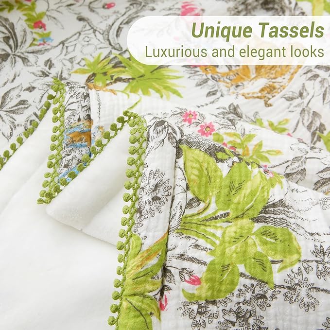 Viviland Fleece Throw Blanket Reversible Muslin Blankets, Soft Throw Blanket for Couch and Bed, Breathable Quilt Bedspread, Gauze Bedding for Adults, Large 50x70 inch, Tiger Yanina