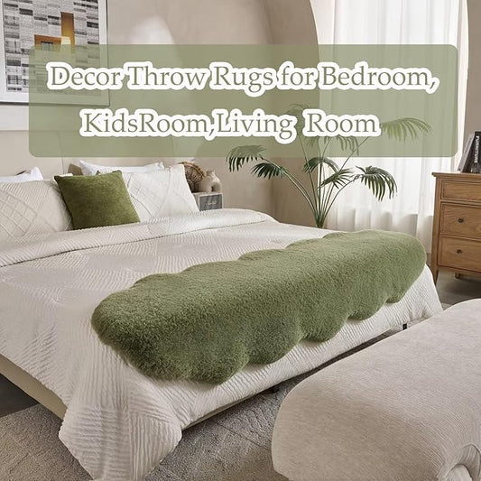 1700GSM Fuzzy Faux Sheepskin Fur Area Rug,Extra Soft Faux Fur Mat,Fluffy Shaggy Fur Rug for Bedroom Living Bedside Rug Room Decor-Sage Green, 2 x6 ft