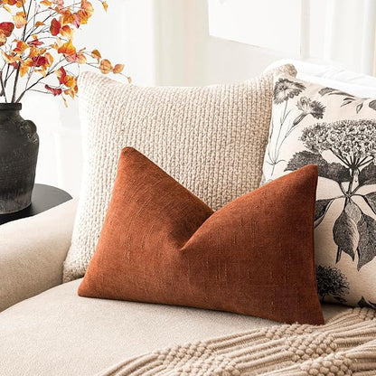 Foindtower Pack of 2 Soft Textured Throw Decorative Pillow Covers Lumbar Accent Solid Cushion Cover Cozy Farmhouse Pillow Case with Zipper for Couch Sofa Bed Living Room 12x24 Inch, Burnt Orange