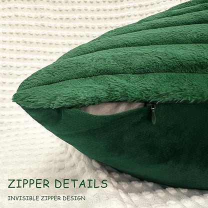 2 Pack 16x16 Pillow Cover Velvet Pillow Covers, Faux Fur Square Throw Pillow Covers for Living Room Decorations Throw Pillow Case, Throw Pillow Cover Cushion Cover for Sofa Bedroom Car, Dark Green