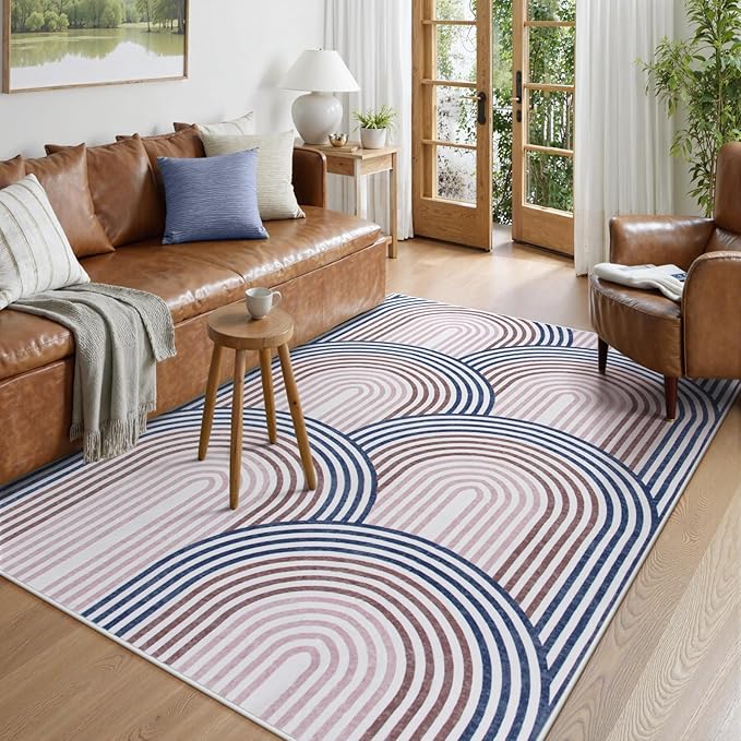 Moynesa Boho Rainbow 6x9 Area Rugs for Living Room, Ultra Thin Soft Colored Bedroom Rugs Machine Washable, Non Slip Mid Century Modern Large Indoor Carpet for Office Playroom Dining Room