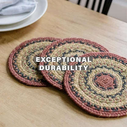 Homespice Highland Jute Woven Round Placemats Set of 6, 15", Warm Lodge and Country Decor, Multicolor Table Mats - Vibrant Colors, Durable, Easy to Clean and Protects Furniture