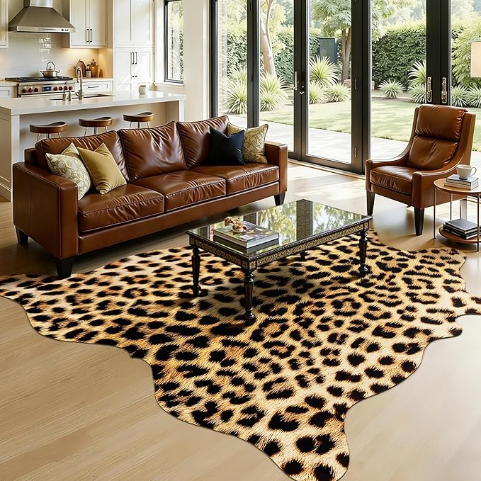 AROGAN Premium Leopard Print Rug 5.2x6.2 Feet, Faux Fur Cheetah Rug, Non-Slip Animal Print Hide Leopard Skin Area Rug for Bedroom Living Room Home Decor