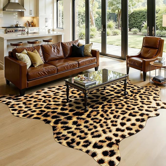 AROGAN Premium Leopard Print Rug 6.2x7 Feet, Faux Fur Cheetah Rug, Non-Slip Animal Print Hide Leopard Skin Area Rug for Bedroom Living Room Home Decor