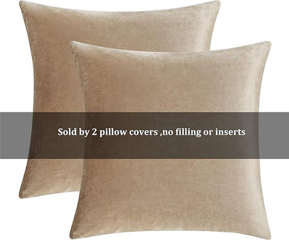 GIGIZAZA Decorative Throw Pillow Covers 26x26,Set of 2 Taupe Square Couch Pillow Covers,Velvet Sofa Boho Cushion Pillows