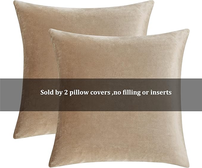 GIGIZAZA Decorative Throw Pillow Covers 24x24,Set of 2 Taupe Couch Pillow Covers,Velvet Pillow Square Cushion Covers