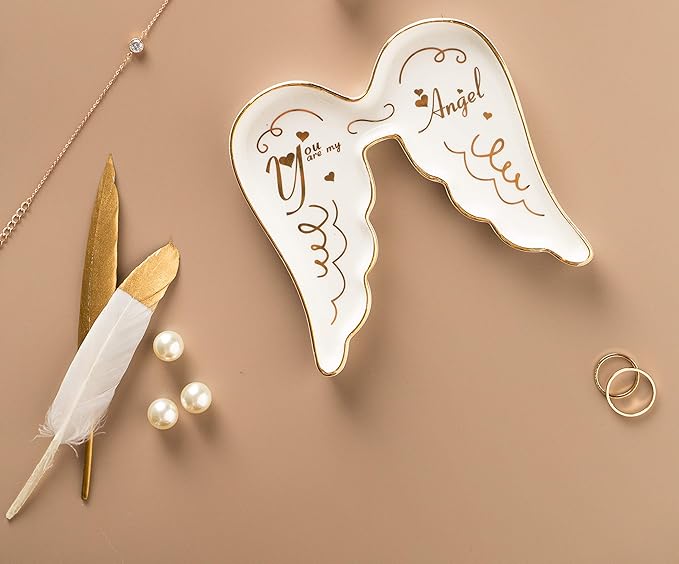 Stephanie Imports Angel Wing-Shaped You Are My Angel Ceramic Trinket Plate and Decorative Jewelry Dish