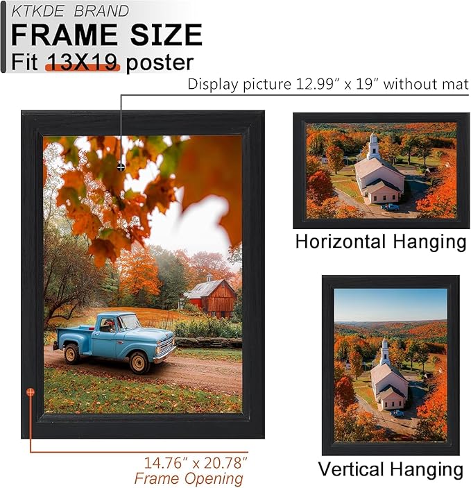 KTKDE 13x19 Picture Frame Set of 3,black Wooden frames, Vertical & Horizontal Wall Hanging for Wall Display,Studio Gallery Photo Frame for Photos, Posters & Art Prints
