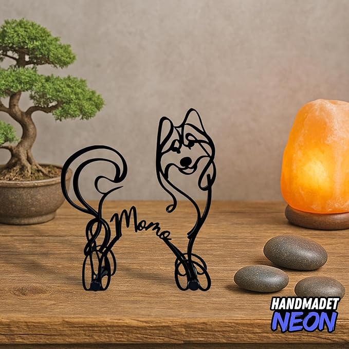 Personalized Husky Dog Minimalist Sculpture, Custom Name Siberian Husky Metal Desk Decor, Decorative Aesthetic Table Sign Gifts For Pet Lovers, Kids Room, Home Office Decorations