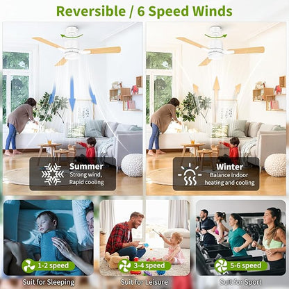 Ceiling Fans with Lights, 42 Inch Low Profile Ceiling Fan with Light and Remote Control,10 Min Quick Installation,Reversible,3CCT Dimmable,Quiet,white Small Ceiling Fan for Bedroom Indoor/Outdoor