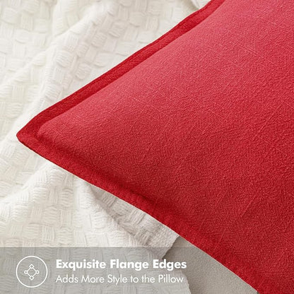 MIULEE Decorative Linen Euro Sham Pillow Covers 24x24 Red Boho Farmhouse Neutral Couch Throw Pillows for Bed Pack of 2 Accent Modern Pillowcase Sofa Livingroom Home Decor