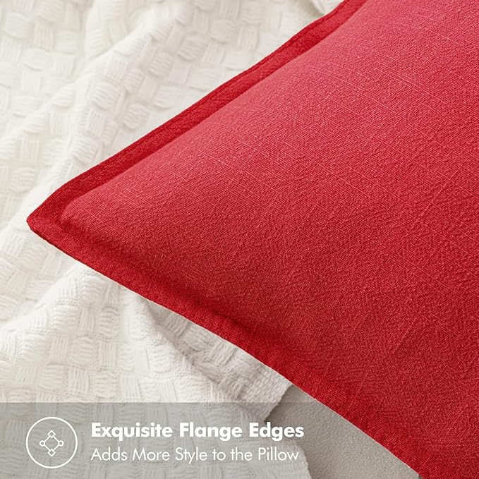 MIULEE Decorative Linen Lumbar Pillow Covers 12x20 Inch Red Boho Farmhouse Neutral Couch Throw Pillows for Bed Pack of 2 Accent Modern Pillowcase Sofa Livingroom Home Decor