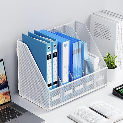Marbrasse File Organizer for Desk,Desk File Organizer with 5 Vertical Compartments Mesh Magazine File Holder for Office Home School