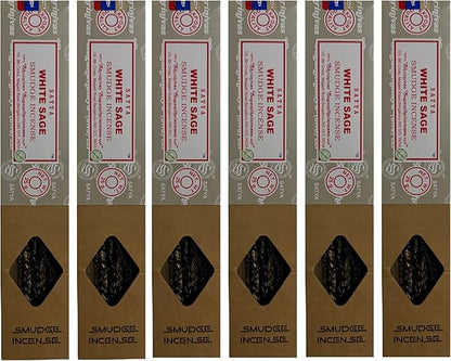 Satya Smudge Incense Stick – Hand-Rolled Indian Masala Incense for Meditation, Yoga & Spiritual Cleansing Pack of 6 (Smudge White Sage)