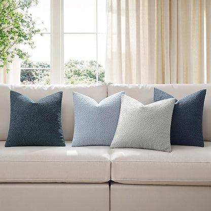 MIULEE Pack of 4 Decorative Textured Boucle Christmas Throw Pillow Covers 18x18 Inch Neutral Blue Accent Solid Pillow Cases Couch Cushion Covers for Modern Farmhouse Boho Bed Livingroom Home Decor