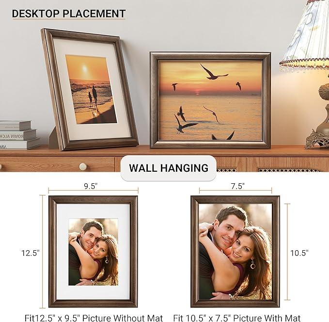 Heimlove 8.5x11 Picture Frame,Natural Solid Walnut Wood Frame Matted to 6x8 with Tempered Glass,8.5"x11" Handcrafted Diploma Document Frames Frame Vertical or Horizontal Wall Hanging Display,3 Pack