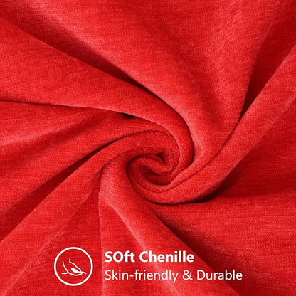 decorUhome Chenille Red Throw Pillow Covers 12x20 Inch Set of 2, Decorative Soft Couch Pillow Covers Solid Dyed Accent Farmhouse Neutral Rectangle Pillow Cases for Sofa