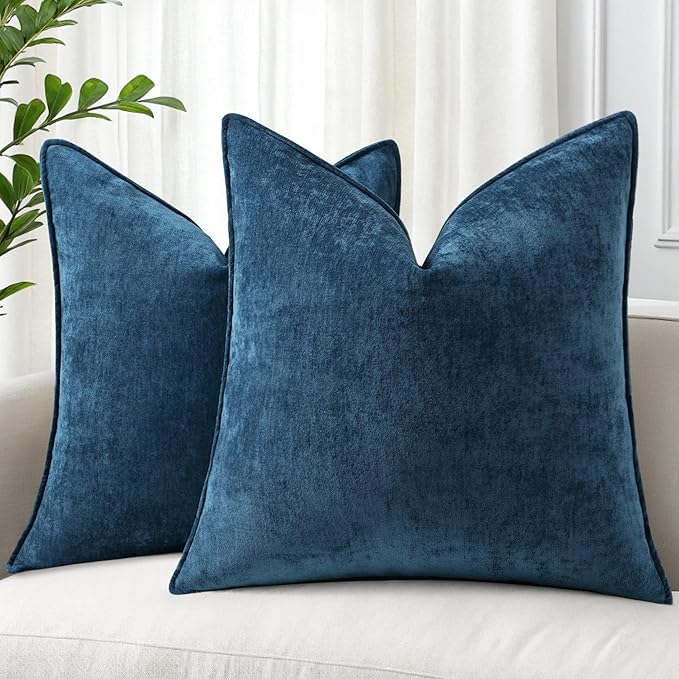 decorUhome Spring Couch Euro Sham Throw Pillow Covers 26x26 Set of 2, Decorative Soft Velvet Neutral Chenille Pillow Covers with Elegant Design for Sofa Bed Living Room Home Decor, Poseidon