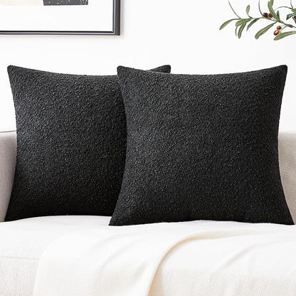 Mixhug Decorative Boucle Throw Pillow Covers, Black, 20 x 20 Inches, Pack of 2 - Textured Boho Pillow Covers for Couch and Bed