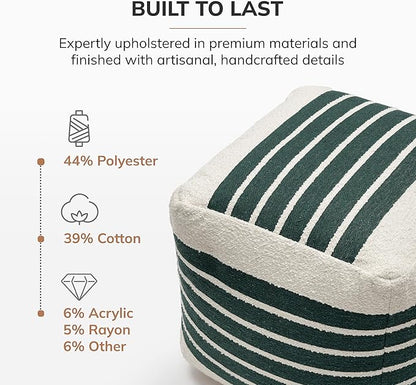 Anji Mountain 100% Handmade & Handcrafted Comfortable Home Décor Pouf Ottoman Footrest for Living Room, Bedroom, Nursery, Kidsroom, Patio Furniture - (20" x 20" x 20" - Garden Topiary)