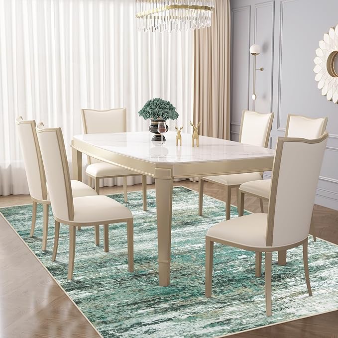 6x9 Area Rugs for Living Room, Washable Modern Abstract Large Area Rug Neutral Soft Non Slip Kids Rug Stain Resistant Indoor Carpet for Bedroom Nursery Dining Room Playroom Home Office(Green, 6'x9')