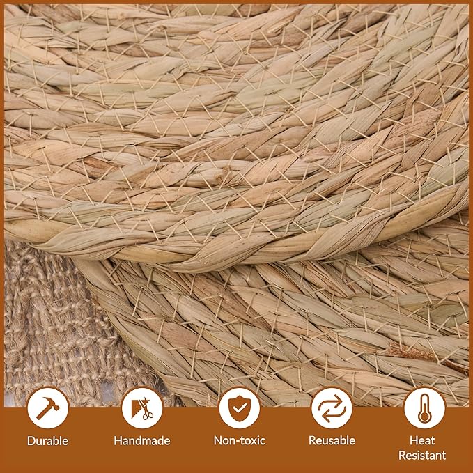 Oval Woven Placemats Set of 8, 16"x 12"Braided Rattan Table Mats,Farmhouse Rattan Chargers for Dinner Plates,Boho Vintage Table Mats for Christmas Home Dining Kitchen Parties Decoration