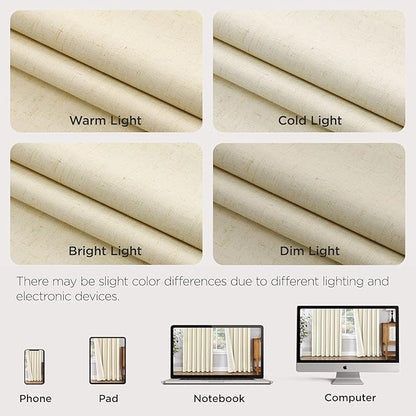 Joydeco Pleated Curtains for Living Room Bedroom, Linen Drapes 90 inch Length 2 Panels Set, Blackout Thermal Insulated Curtain(Linen,40'' Wx90'' L)