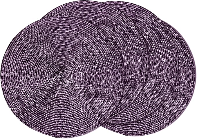 AHHFSMEI Round Braided Placemats 15 Inch Round Table Mats for Dining Tables Natural Woven Heat Resistant Place mats Set of 4 (Plum Purple,4)