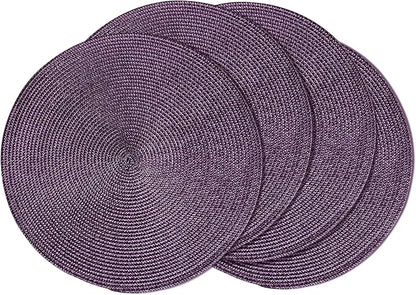 AHHFSMEI Round Braided Placemats 15 Inch Round Table Mats for Dining Tables Natural Woven Heat Resistant Place mats Set of 4 (Plum Purple,4)