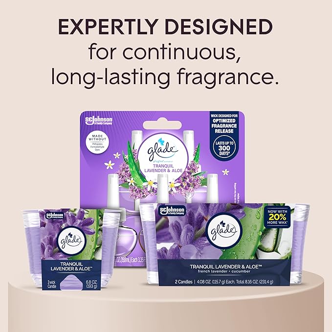Glade Tranquil Lavender & Aloe 3-Wick Candle, 6.8 Oz, 3 Count