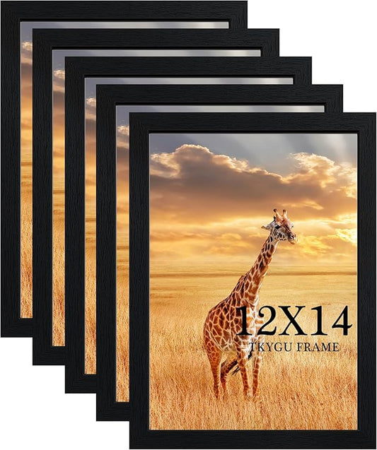 12x14 Picture Frame Black Set of 5,Wooden Frame 12x14 Wall Gallery Poster Photo frame with Durable Shatter Resistant Plexiglass for Wall Mounting Family -friend- wedding best gift
