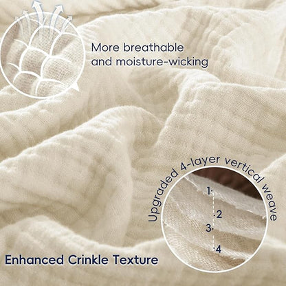 PHF 100% Cotton Muslin Throw Blanket 50" x 60", 4-Layer Lightweight Gauze Throw, Breathable Cloud-Soft Minimalist Blanket for Bed, Couch, Camping & Baby, Birch, Ideal Gift