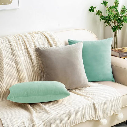 HWY 50 Aqua Green Velvet Throw Pillow Covers 20x20 Inch, Pack of 2 Soft Cozy Solid Decorative Luxury Cushion Cases for Couch Sofa Bed Living Room Bedroom