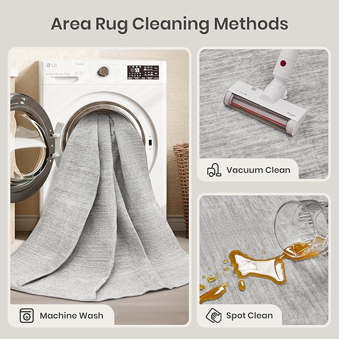 Valenrug Washable Rugs 5x8 - Stain Resistant 5x8 Area Rugs for Living Room, Non Slip Backing Printed Rugs for Bedroom, Folable Machine Washable Area Rug (5'x8', Grey)