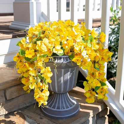 Fake Hibiscus Artificial Hanging Flowers Plants for Outdoors Spring Decoration, 2pcs Silk Hibiscus Vines Realistic UV Resistant Yellow Faux Flowers for Outside Planter Porch Patio Yard Wedding Party