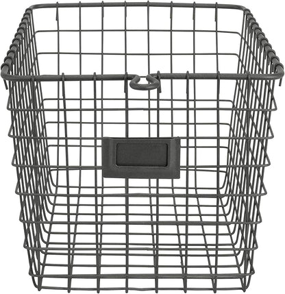 Spectrum Small Wire Basket with Label Plate Industrial Gray Square Wire Storage Basket for Kitchen Bathroom Laundry Pantry Closet Toy Under Sink Organization, Small Wire Basket Organizer for Storage