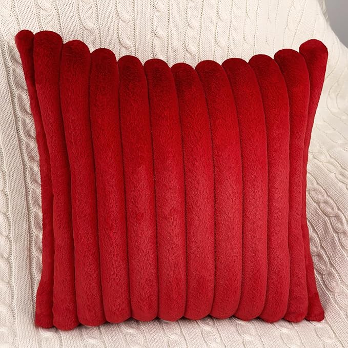 2 Pack 22x22 Pillow Cover Velvet Pillow Covers, Faux Fur Square Throw Pillow Covers for Living Room Decorations Throw Pillow Case, Throw Pillow Cover Cushion Cover for Home Sofa Bedroom Car, Red