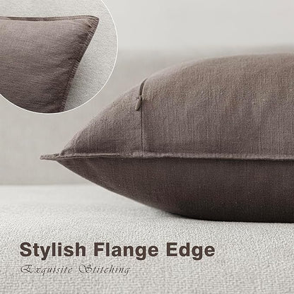 Foindtower Pack of 2, Decorative Linen Soild Throw Pillow Covers Accent Lumbar Cushion Case Boho Farmhouse Pillowcase for Chair Couch Sofa Bedroom Living Room Home Decor 12x20 Inch Light Coffee