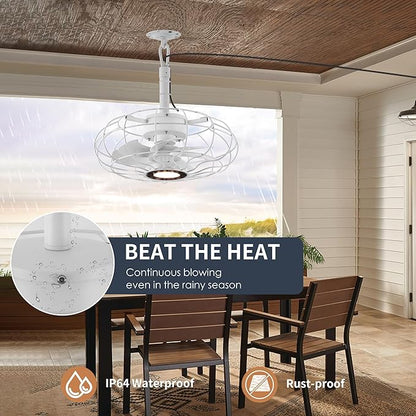 15" Outdoor Ceiling Fan with Light, with Remote and App Remote, IP65 Waterproof Gazebo Hanging Fan, 3CCT Dimmable, Portable Plug in Ceiling Fan with Cord Hook for Patio Porch Pergola Indoor(White)