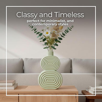 Sagebrook Home Boho Ceramic Vase - Textured Stoneware Decorative Accent for Home, Office, Bedroom & Living Room - Modern Minimalist Flower Holder - 10" Green